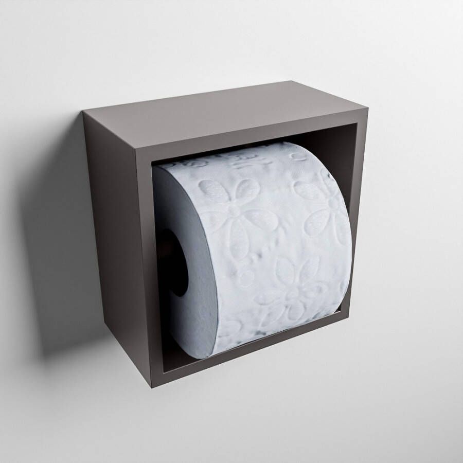 Mondiaz Easy Toiletrolhouder CUBE 160 solid surface 16x8 6cm kleur Dark grey. Geschikt voor op en inbouw.