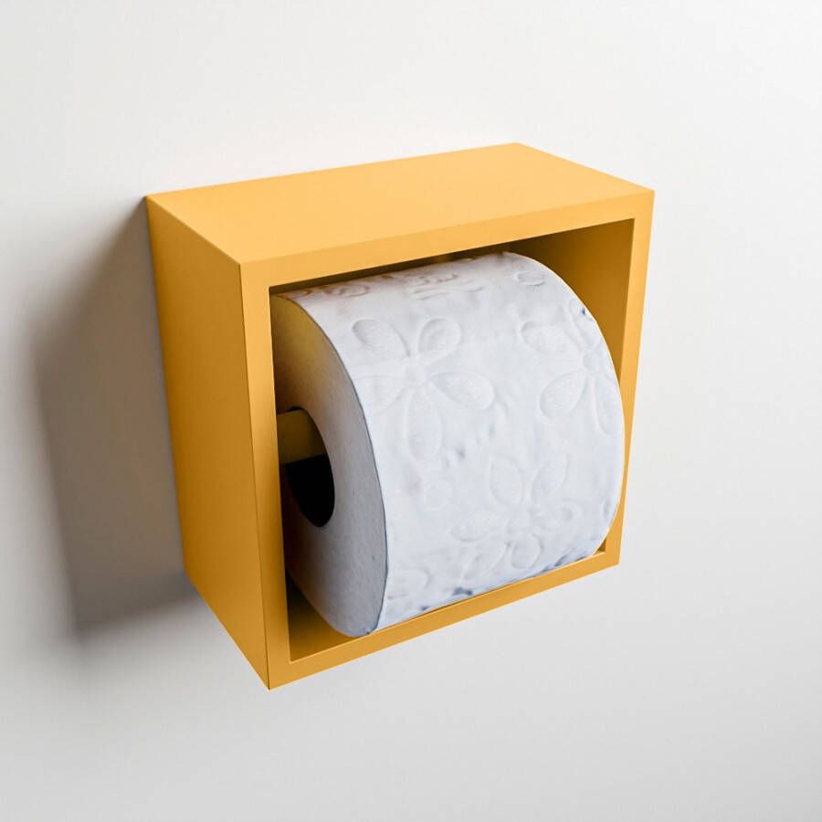 Mondiaz Easy Toiletrolhouder CUBE 160 solid surface 16x8 6cm kleur Ocher. Geschikt voor op en inbouw.
