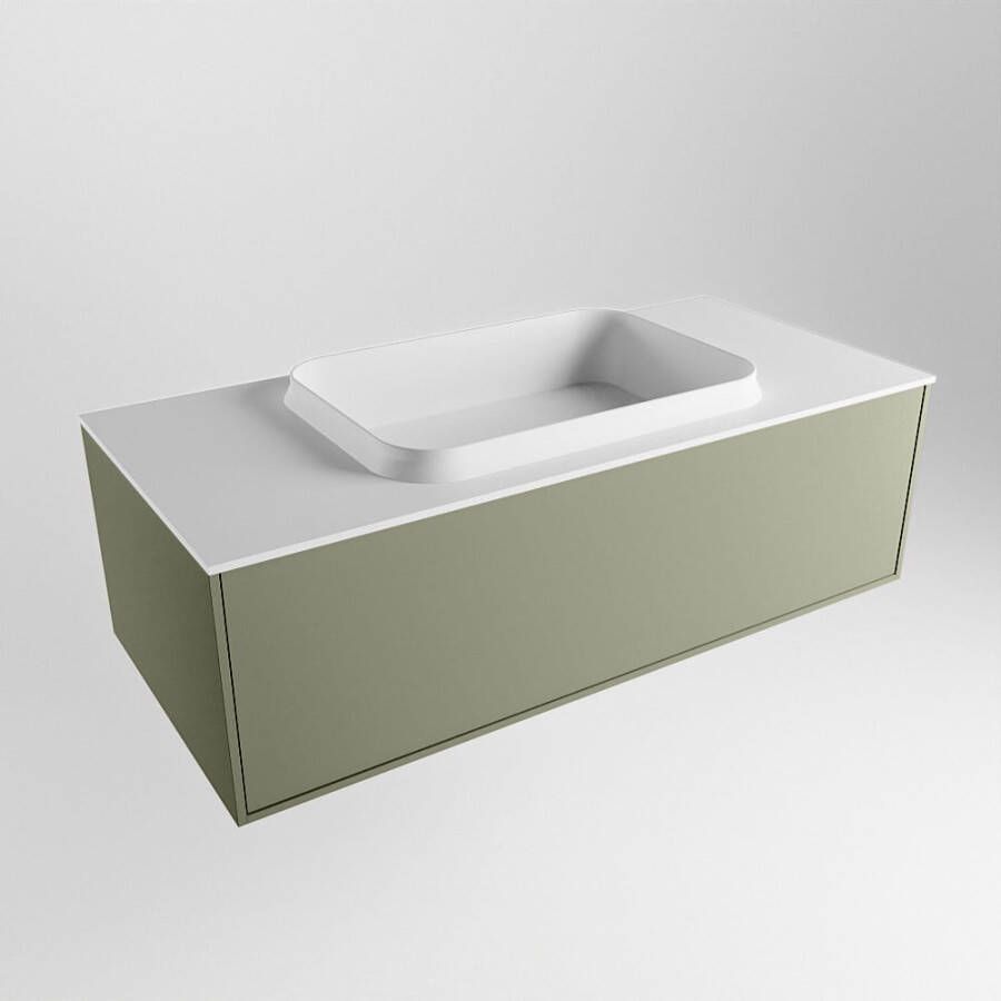 Mondiaz Erin badmeubel 100cm Army Ridge wastafel Talc Midden zonder kraangat