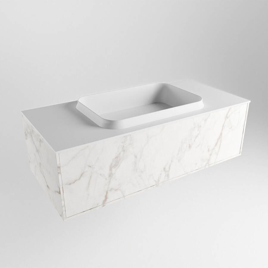 Mondiaz Erin badmeubel 100cm Cararra Ridge wastafel Talc Midden zonder kraangat