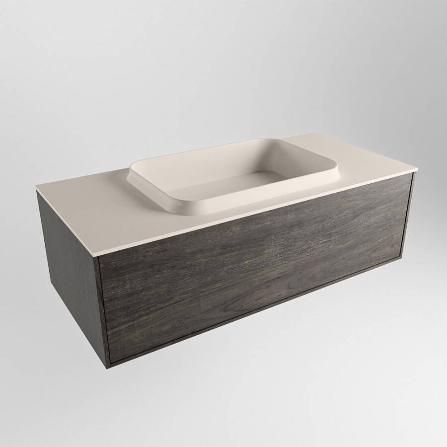 Mondiaz Erin badmeubel 100cm Dark Brown Ridge wastafel Linen Midden met 1 kraangat