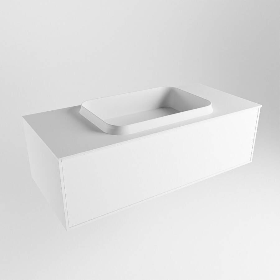 Mondiaz ERIN 100cm badmeubelset onderkast kleur Talc met 1 lade Wastafel RIDGE midden zonder kraangaten kleur Talc ERIN10003 - Foto 2