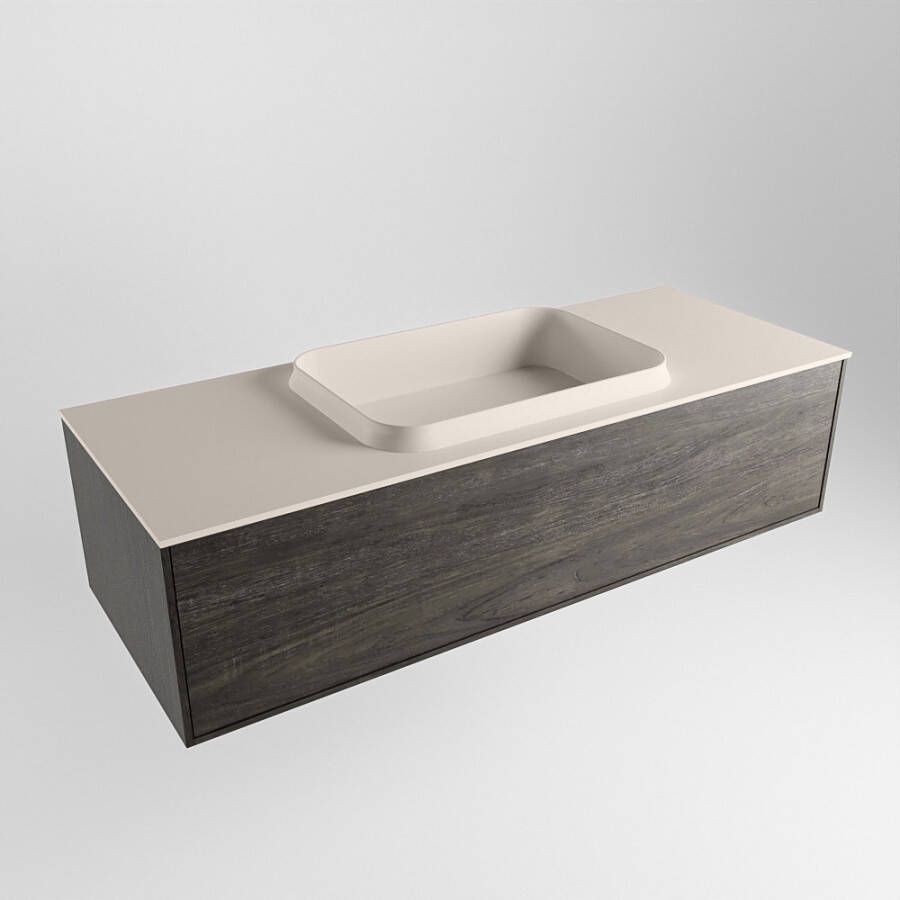 Mondiaz ERIN 120cm badmeubelset onderkast kleur Dark brown met 1 lade Wastafel RIDGE midden 1 kraangat kleur Linen ERIN12830 - Foto 2