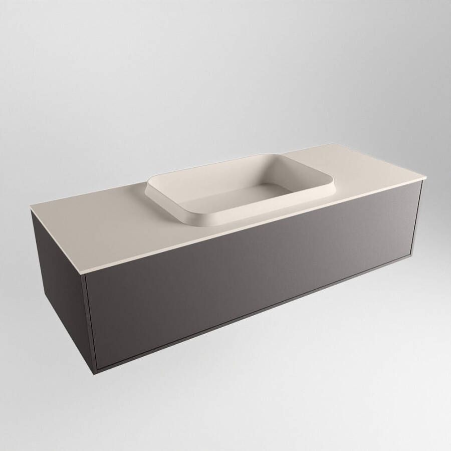 Mondiaz ERIN 120cm badmeubelset onderkast kleur Dark grey met 1 lade Wastafel RIDGE midden zonder kraangaten kleur Linen ERIN12487 - Foto 2