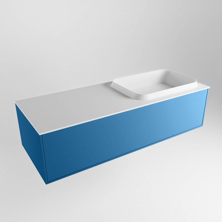 Mondiaz ERIN 120cm badmeubelset onderkast kleur Jeans met 1 lade Wastafel RIDGE rechts 1 kraangat kleur Talc ERIN10384