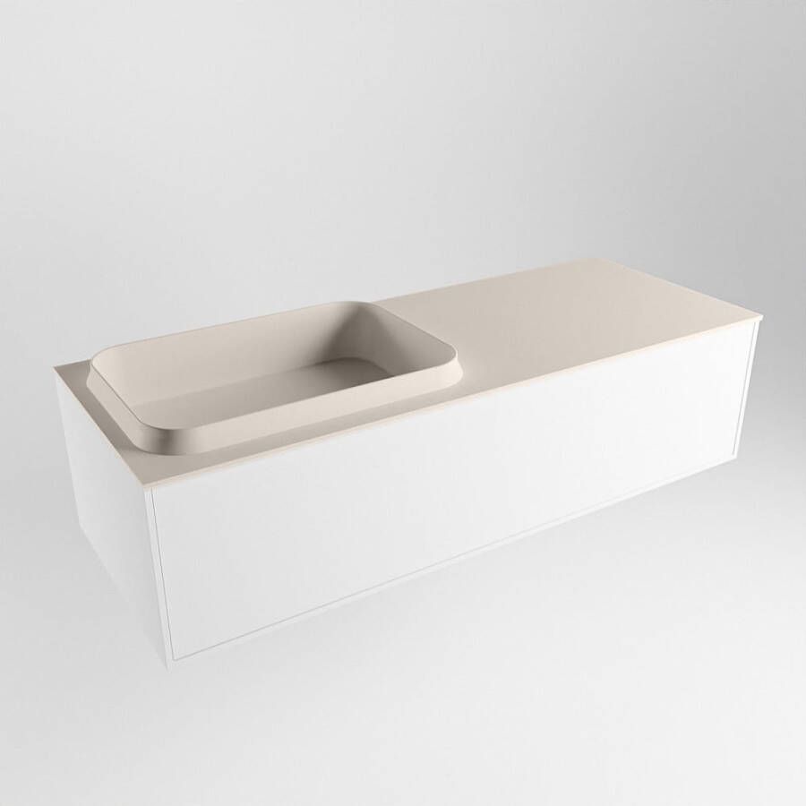 Mondiaz ERIN 120cm badmeubelset onderkast kleur Talc met 1 lade Wastafel RIDGE links zonder kraangaten kleur Linen ERIN12250 - Foto 2