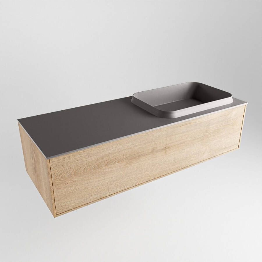 Mondiaz ERIN 120cm badmeubelset onderkast kleur Washed oak met 1 lade Wastafel RIDGE rechts 1 kraangat kleur Dark grey ERIN12186 - Foto 3