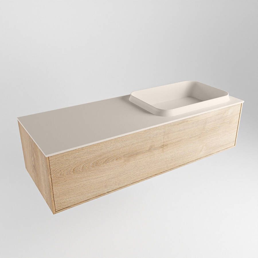 Mondiaz Erin badmeubel 120cm Washed Oak Ridge wastafel Linen Rechts met 1 kraangat