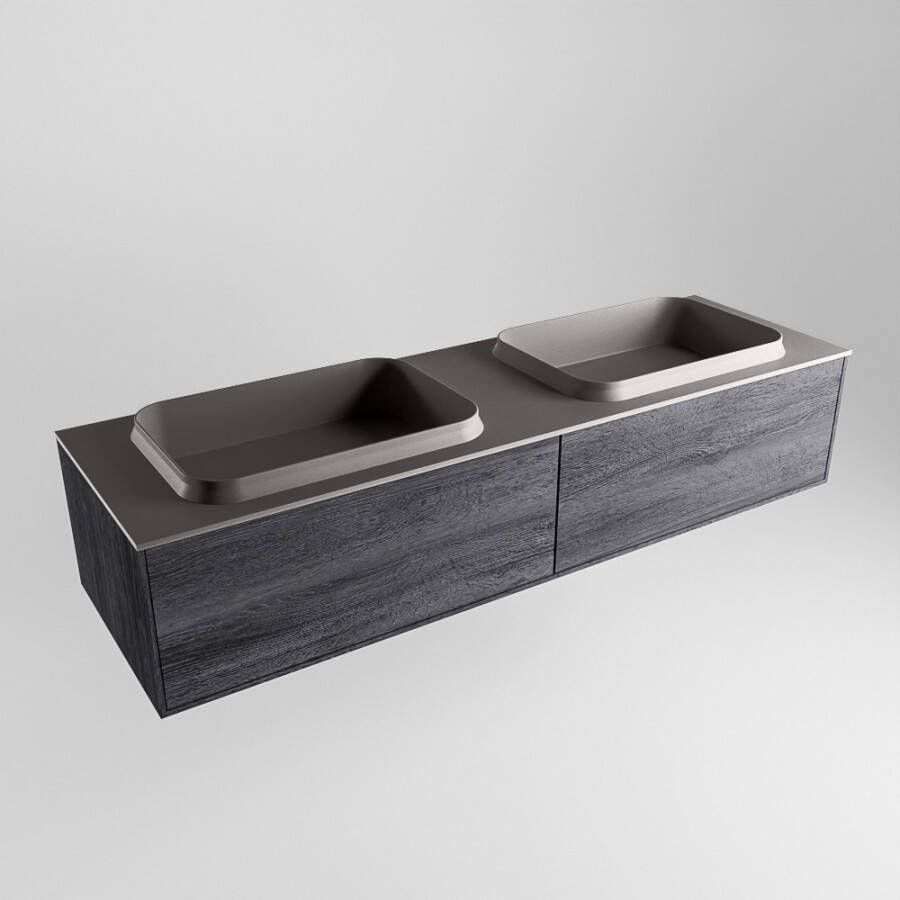 Mondiaz Erin badmeubel 150cm Antracite Ridge wastafel Dark Grey Dubbel met 2 kraangaten