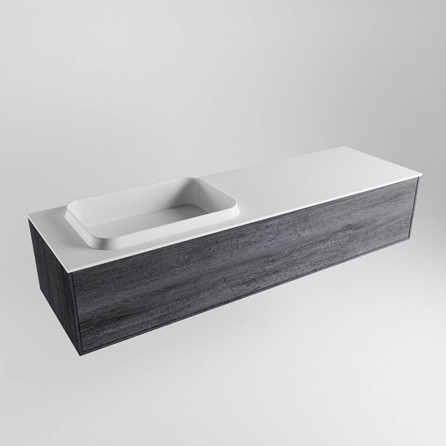 Mondiaz ERIN 150cm badmeubelset onderkast kleur Antracite met 1 lade Wastafel RIDGE links zonder kraangaten kleur Talc ERIN10522 - Foto 2