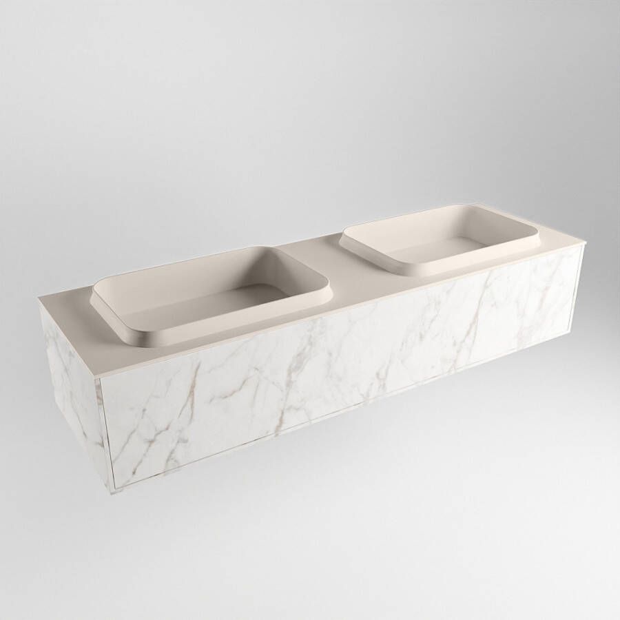 Mondiaz ERIN 150cm badmeubelset onderkast kleur carrara met 1 lade Wastafel RIDGE dubbel 2 kraangaten kleur Linen ERIN12976 - Foto 3