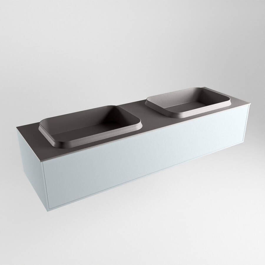 Mondiaz ERIN 150cm badmeubelset onderkast kleur Clay met 1 lade Wastafel RIDGE dubbel zonder kraangaten kleur Dark grey ERIN11646 - Foto 3