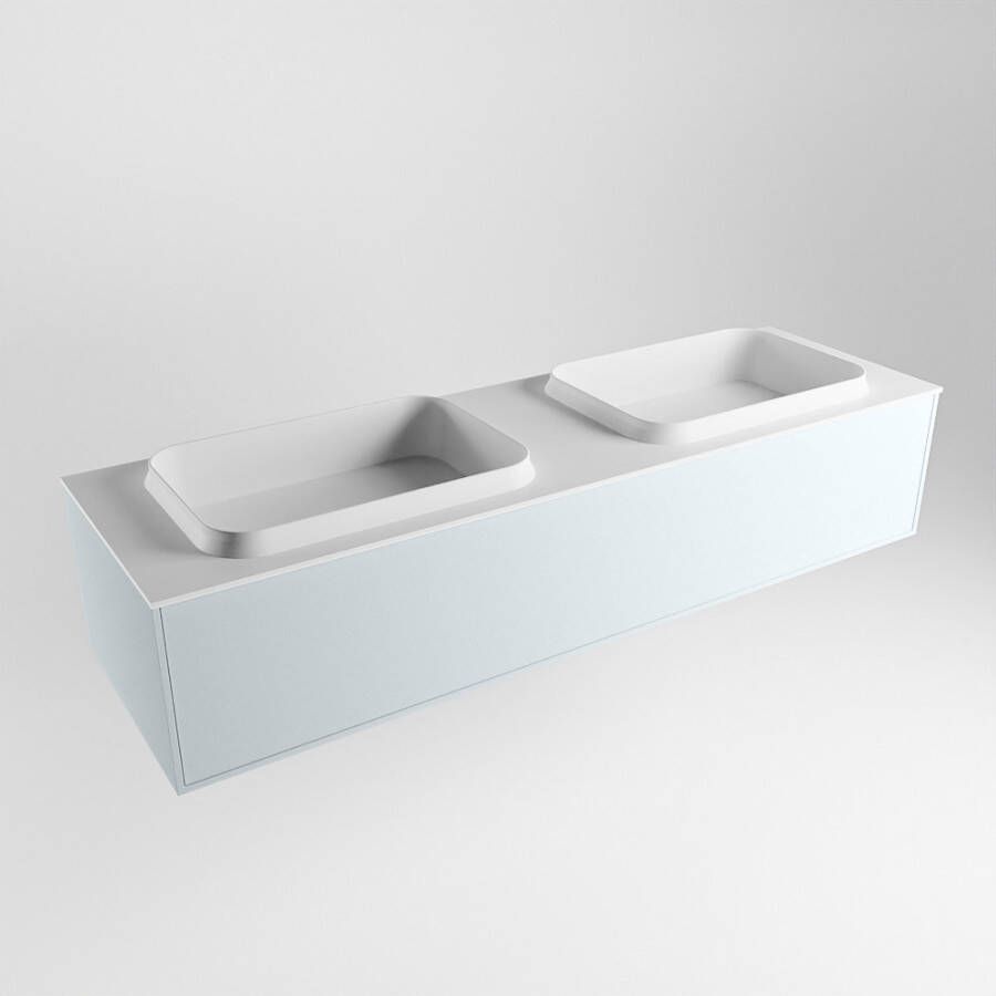 Mondiaz ERIN 150cm badmeubelset onderkast kleur Clay met 1 lade Wastafel RIDGE dubbel 2 kraangaten kleur Talc ERIN10154