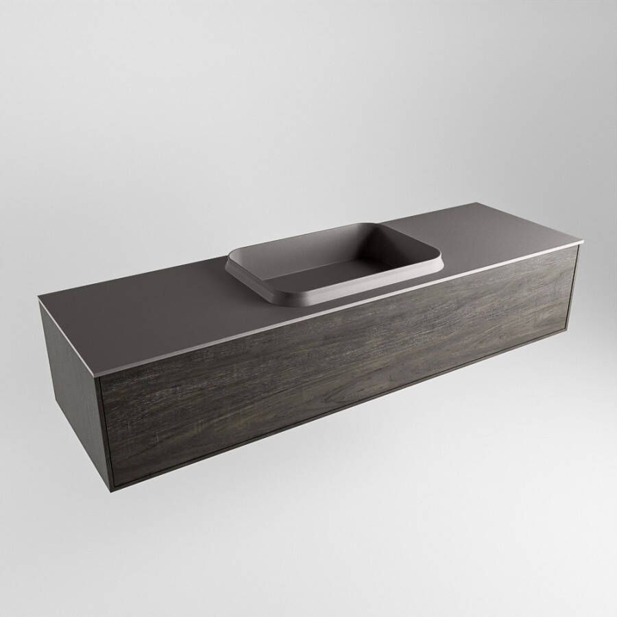 Mondiaz Erin badmeubel 150cm Dark Brown Ridge wastafel Dark Grey Midden met 1 kraangat