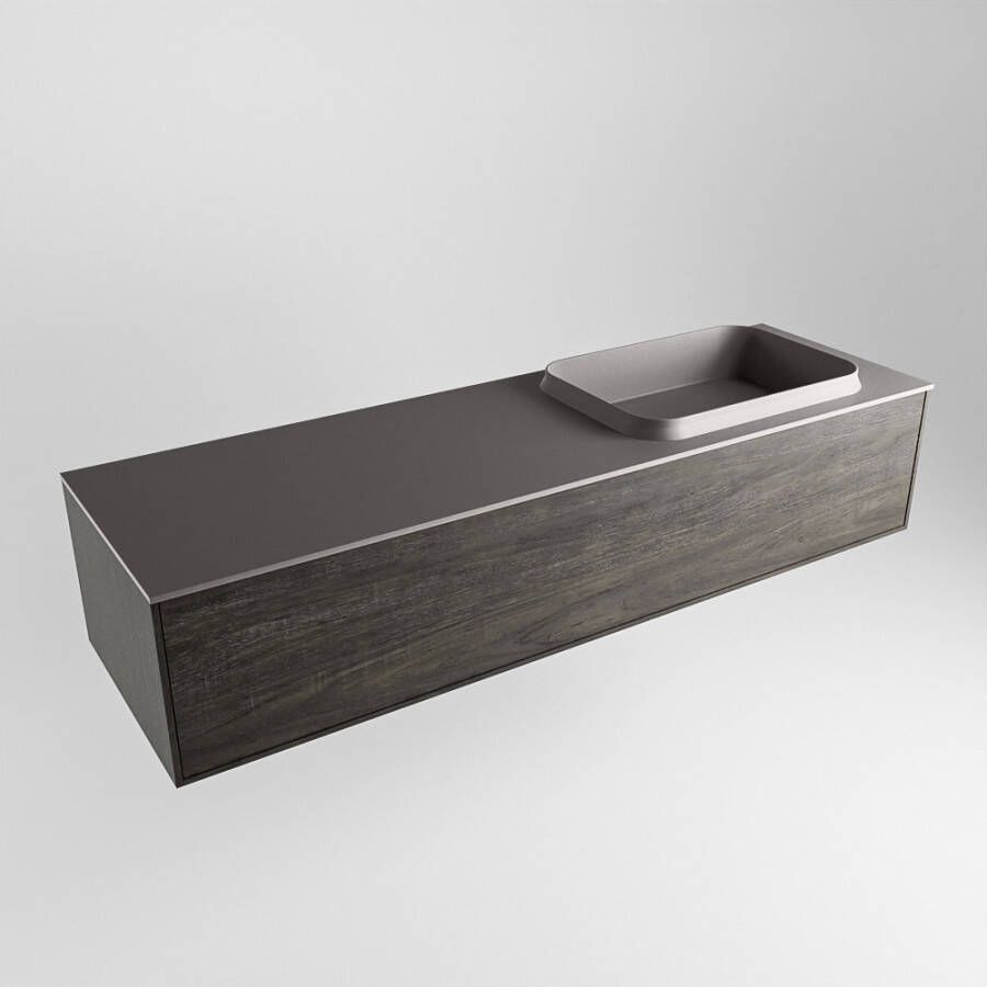 Mondiaz Erin badmeubel 150cm Dark Brown Ridge wastafel Dark Grey Rechts met 1 kraangat