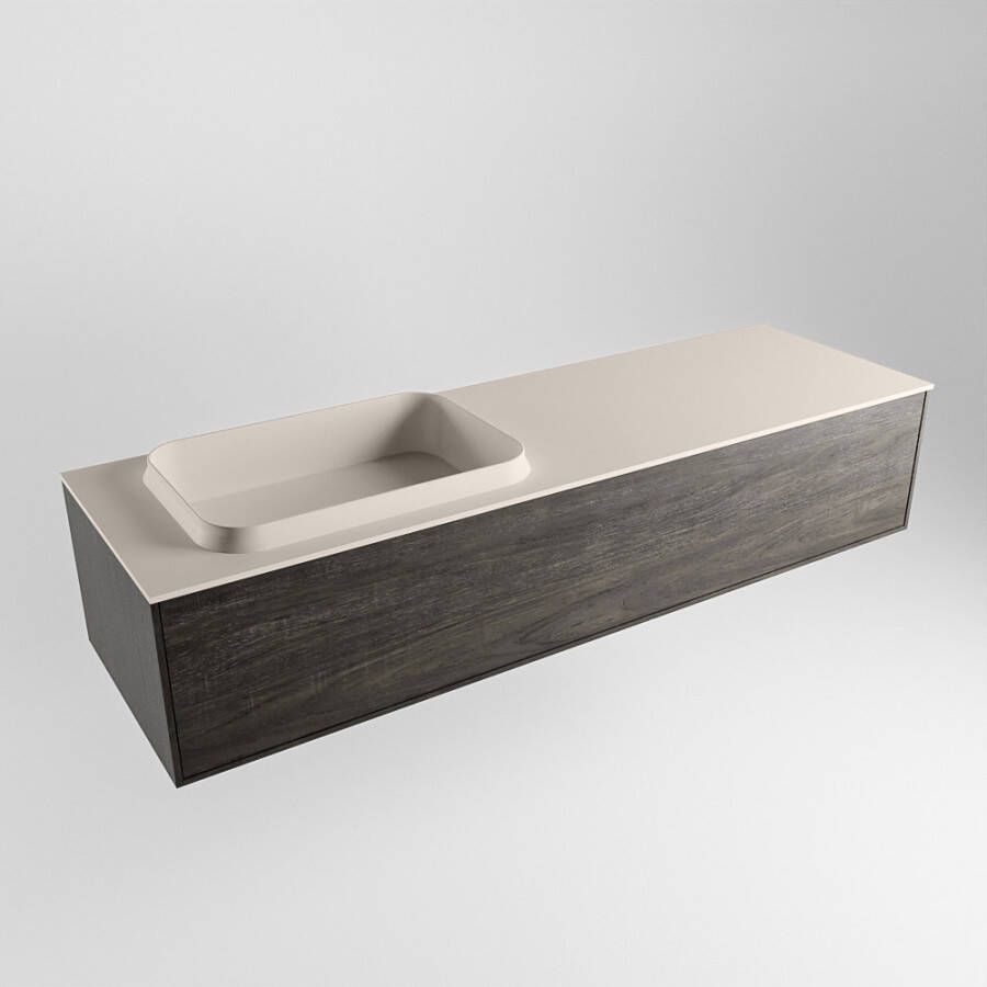 Mondiaz ERIN 150cm badmeubelset onderkast kleur Dark brown met 1 lade Wastafel RIDGE links 1 kraangat kleur Linen ERIN12838 - Foto 2