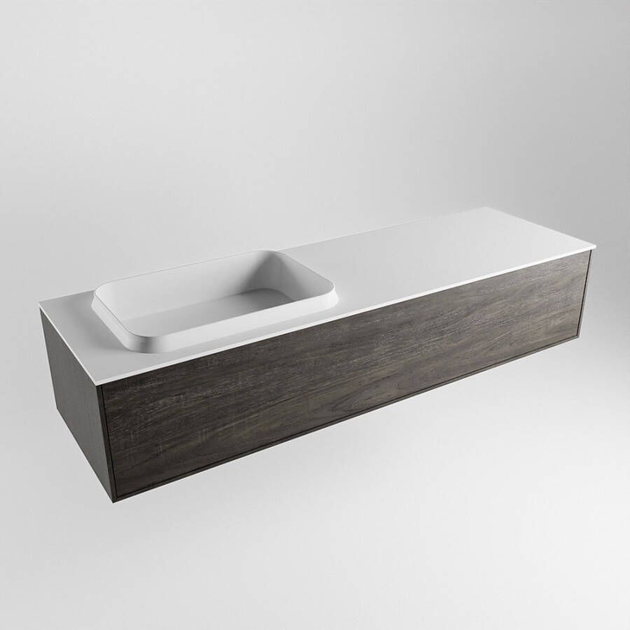 Mondiaz Erin badmeubel 150cm Dark Brown Ridge wastafel Talc Links met 1 kraangat