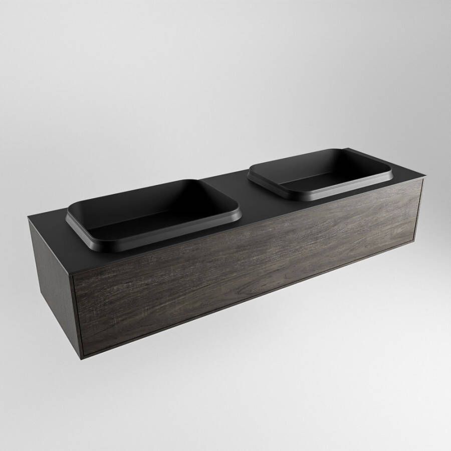 Mondiaz Erin badmeubel 150cm Dark Brown Ridge wastafel Urban Dubbel met 2 kraangaten