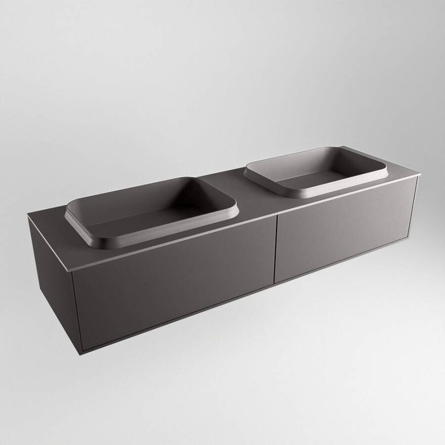Mondiaz Erin badmeubel 150cm Dark Grey Ridge wastafel Dark Grey Dubbel met 2 kraangaten