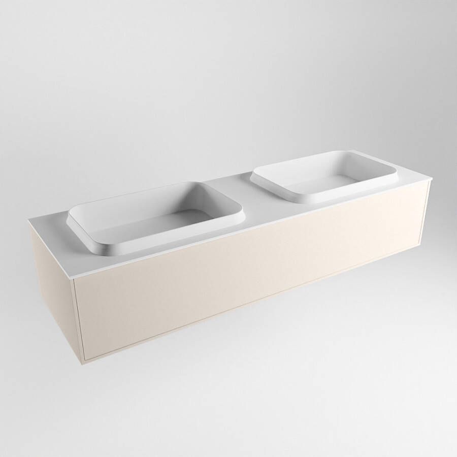 Mondiaz ERIN 150cm badmeubelset onderkast kleur Linen met 1 lade Wastafel RIDGE dubbel 2 kraangaten kleur Talc ERIN10086