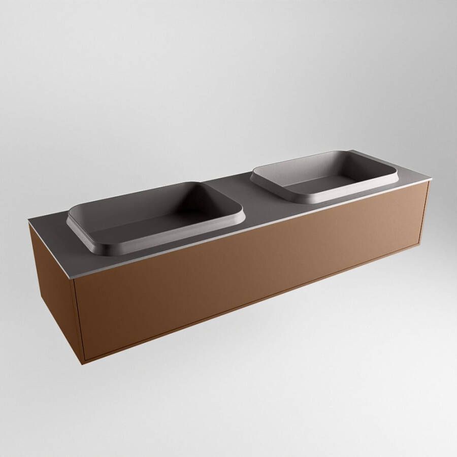 Mondiaz ERIN 150cm badmeubelset onderkast kleur Rust met 1 lade Wastafel RIDGE dubbel zonder kraangaten kleur Dark grey ERIN11816 - Foto 2