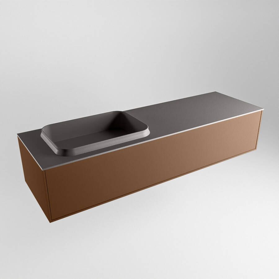 Mondiaz ERIN 150cm badmeubelset onderkast kleur Rust met 1 lade Wastafel RIDGE links zonder kraangaten kleur Dark grey ERIN11814 - Foto 2