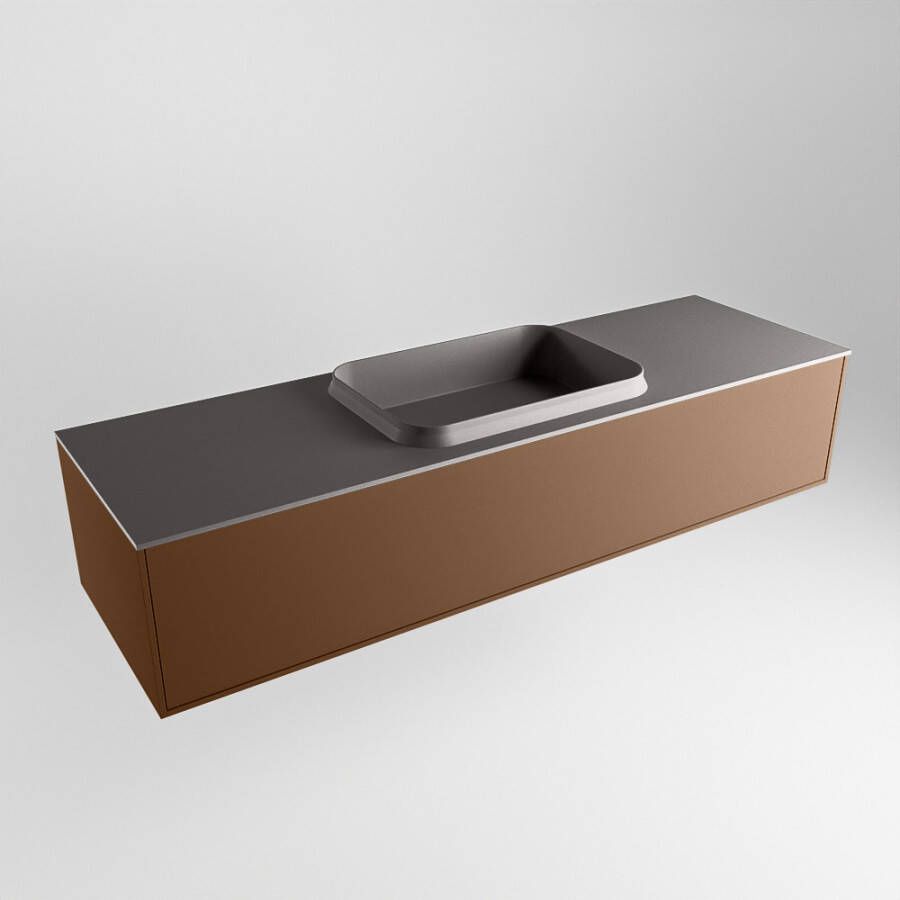 Mondiaz ERIN 150cm badmeubelset onderkast kleur Rust met 1 lade Wastafel RIDGE midden zonder kraangaten kleur Dark grey ERIN11813