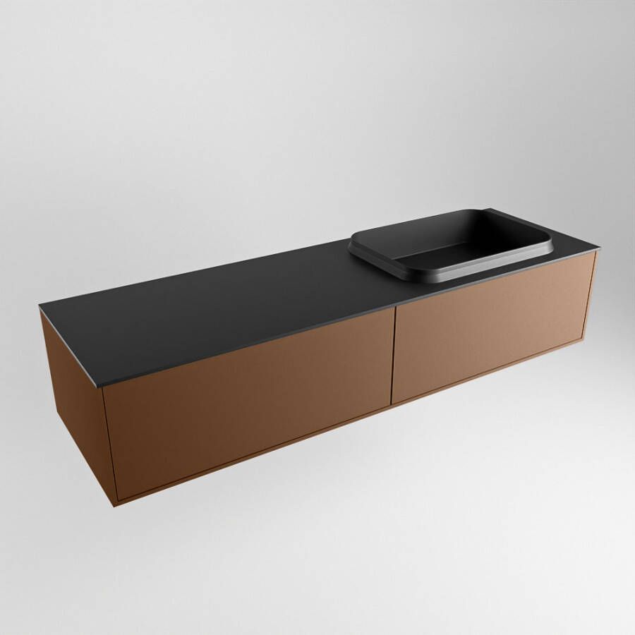 Mondiaz ERIN 150cm badmeubelset onderkast kleur Rust met 2 lades Wastafel RIDGE rechts 1 kraangat kleur Urban ERIN11081