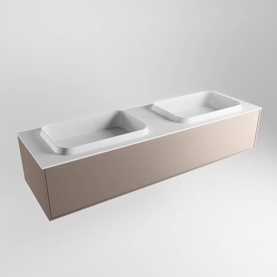 Mondiaz ERIN 150cm badmeubelset onderkast kleur Smoke met 1 lade Wastafel RIDGE dubbel zonder kraangaten kleur Talc ERIN10184 - Foto 2