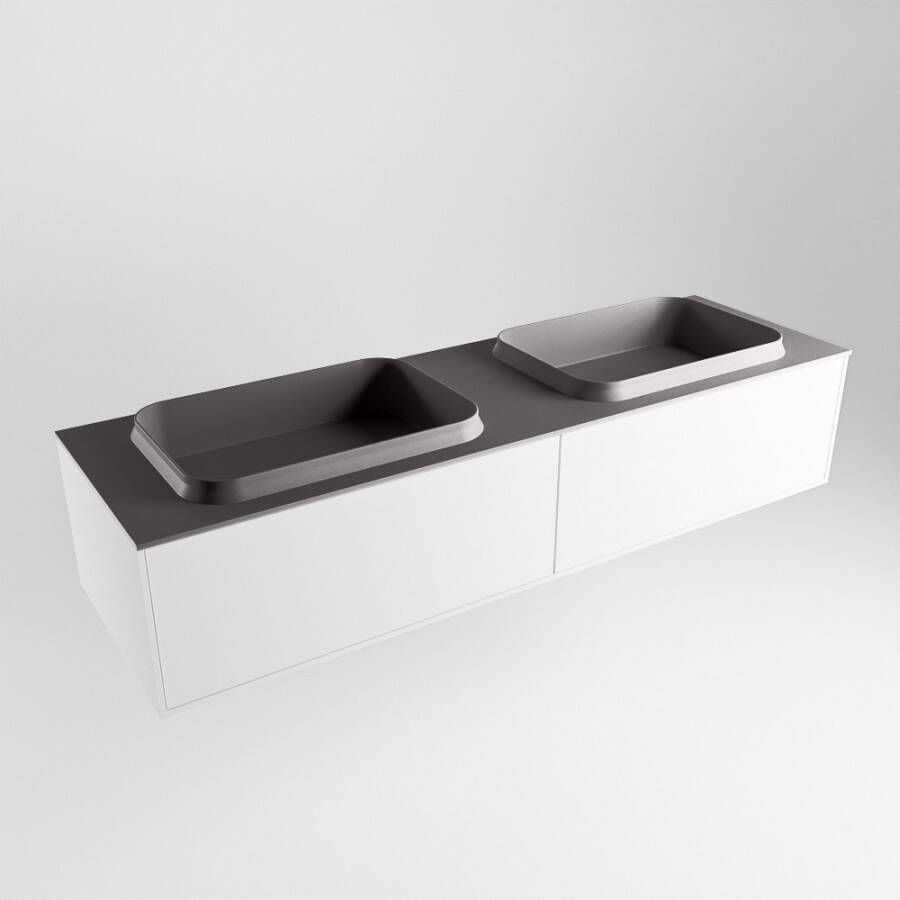 Mondiaz ERIN 150cm badmeubelset onderkast kleur Talc met 2 lades Wastafel RIDGE dubbel 2 kraangaten kleur Dark grey ERIN11524 - Foto 2