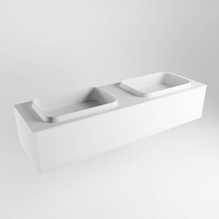 Mondiaz Erin badmeubel 150cm Talc Ridge wastafel Talc Dubbel met 2 kraangaten