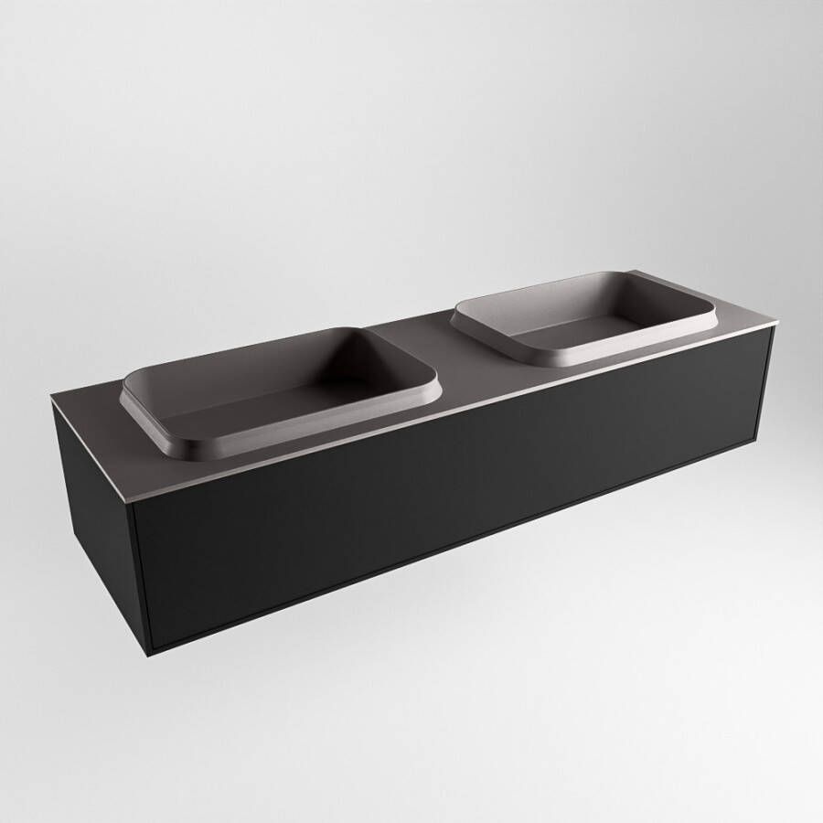 Mondiaz Erin badmeubel 150cm Urban Ridge wastafel Dark Grey Dubbel met 2 kraangaten
