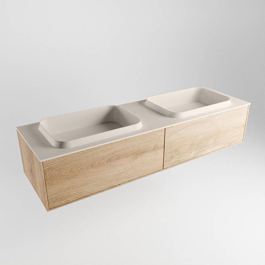 Mondiaz ERIN 150cm badmeubelset onderkast kleur Washed oak met 2 lades Wastafel RIDGE dubbel 2 kraangaten kleur Linen ERIN12952 - Foto 3