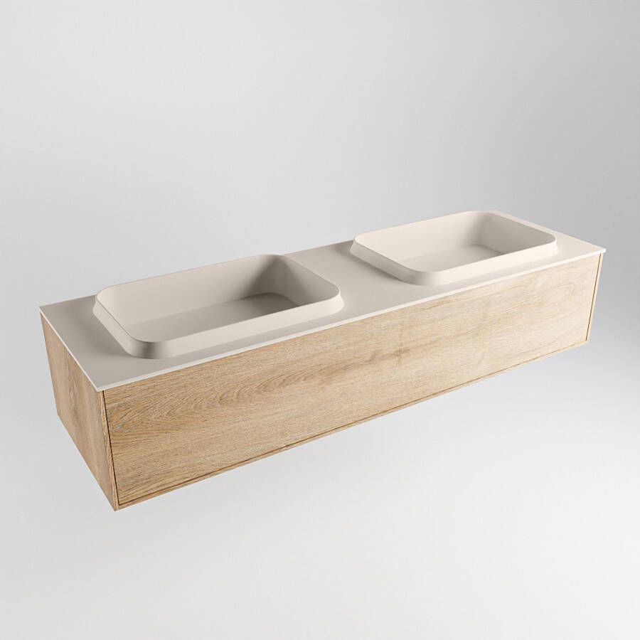 Mondiaz Erin badmeubel 150cm Washed Oak Ridge wastafel Linen Dubbel zonder kraangat