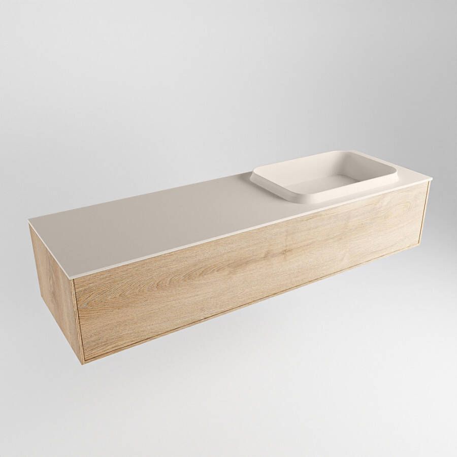 Mondiaz ERIN 150cm badmeubelset onderkast kleur Washed oak met 1 lade Wastafel RIDGE rechts 1 kraangat kleur Linen ERIN12941