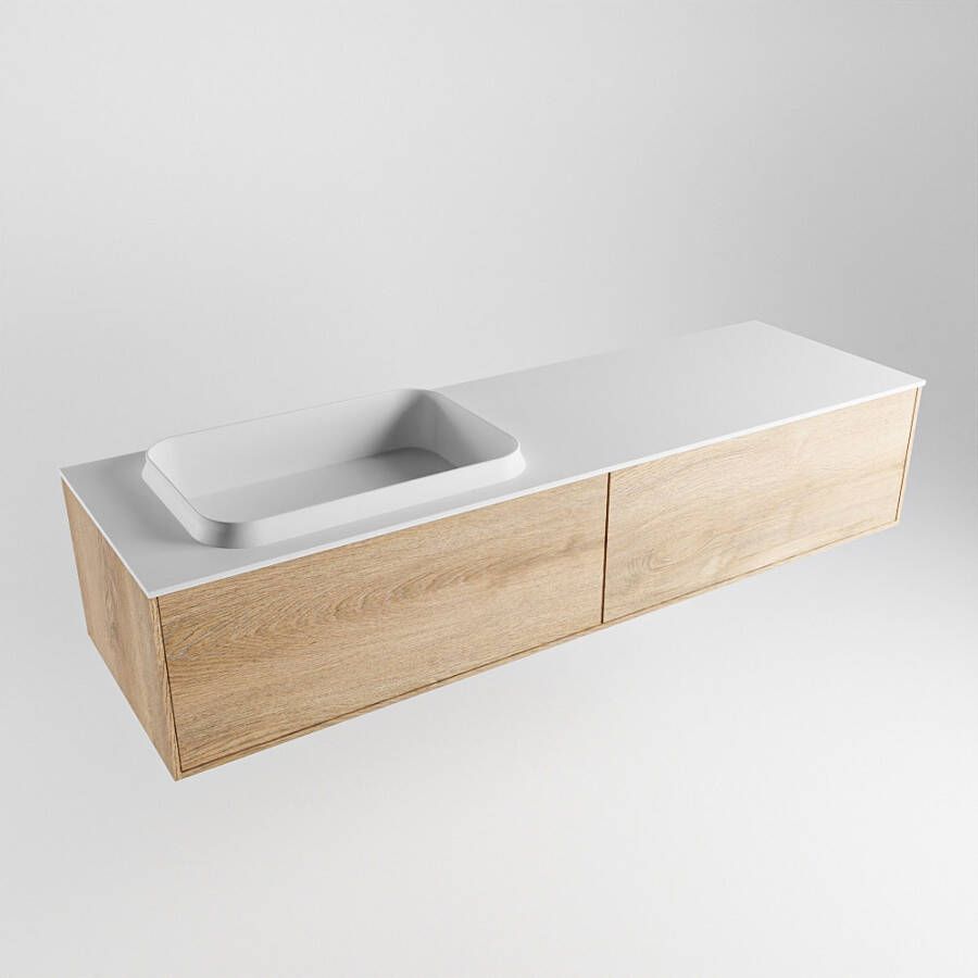 Mondiaz ERIN 150cm badmeubelset onderkast kleur Washed oak met 2 lades Wastafel RIDGE links zonder kraangaten kleur Talc ERIN10703 - Foto 2