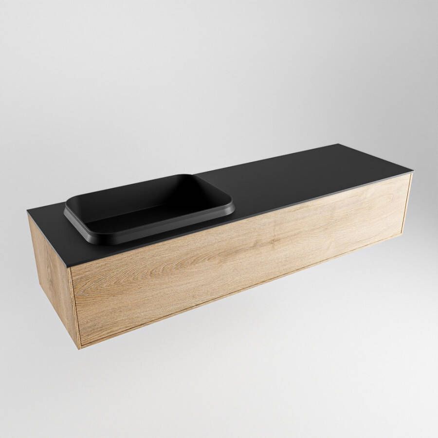 Mondiaz ERIN 150cm badmeubelset onderkast kleur Washed oak met 1 lade Wastafel RIDGE links 1 kraangat kleur Urban ERIN11444