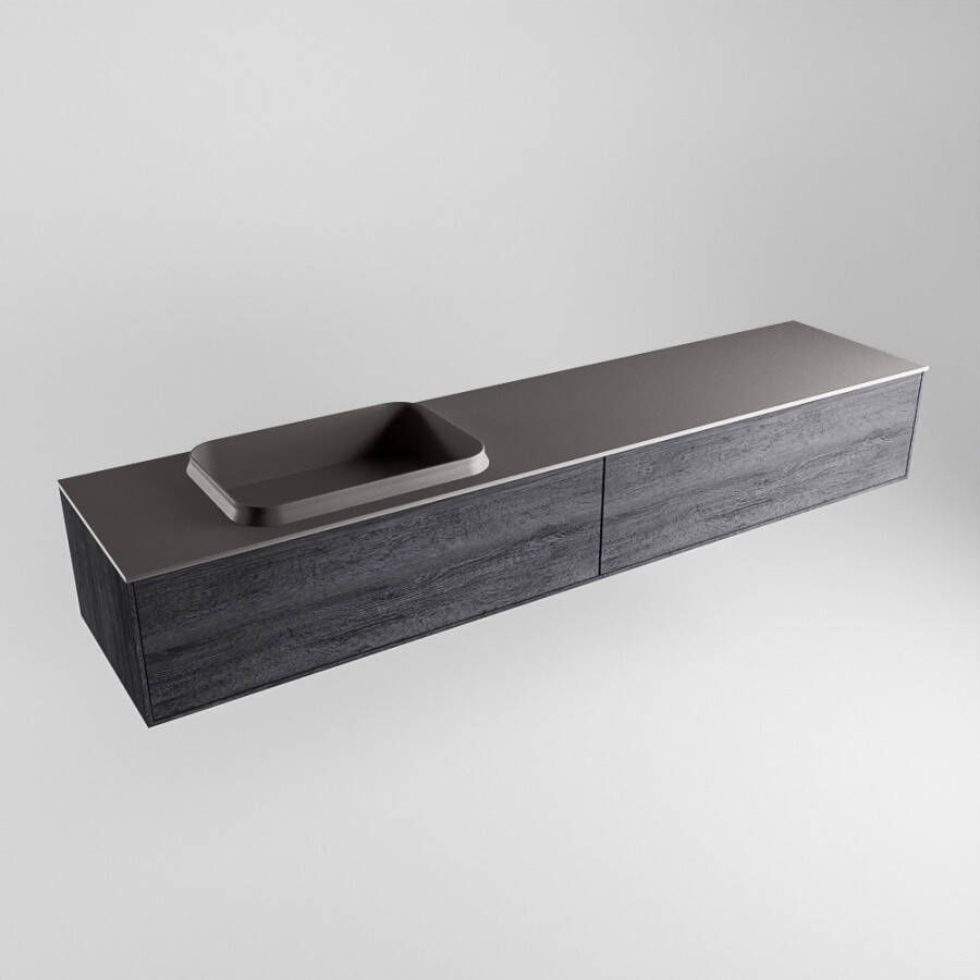 Mondiaz ERIN 200cm badmeubelset onderkast kleur Antracite met 2 lades Wastafel RIDGE links zonder kraangaten kleur Dark grey ERIN12035 - Foto 3