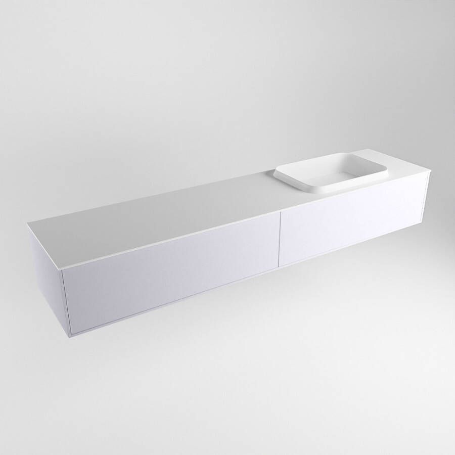 Mondiaz ERIN 200cm badmeubelset onderkast kleur Cale met 2 lades Wastafel RIDGE rechts zonder kraangaten kleur Talc ERIN10234