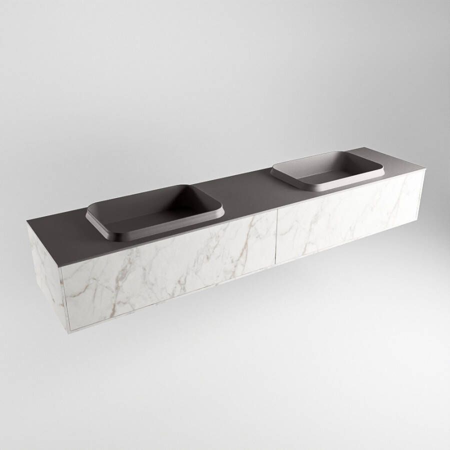 Mondiaz Erin badmeubel 200cm Cararra Ridge wastafel Dark Grey Dubbel zonder kraangat