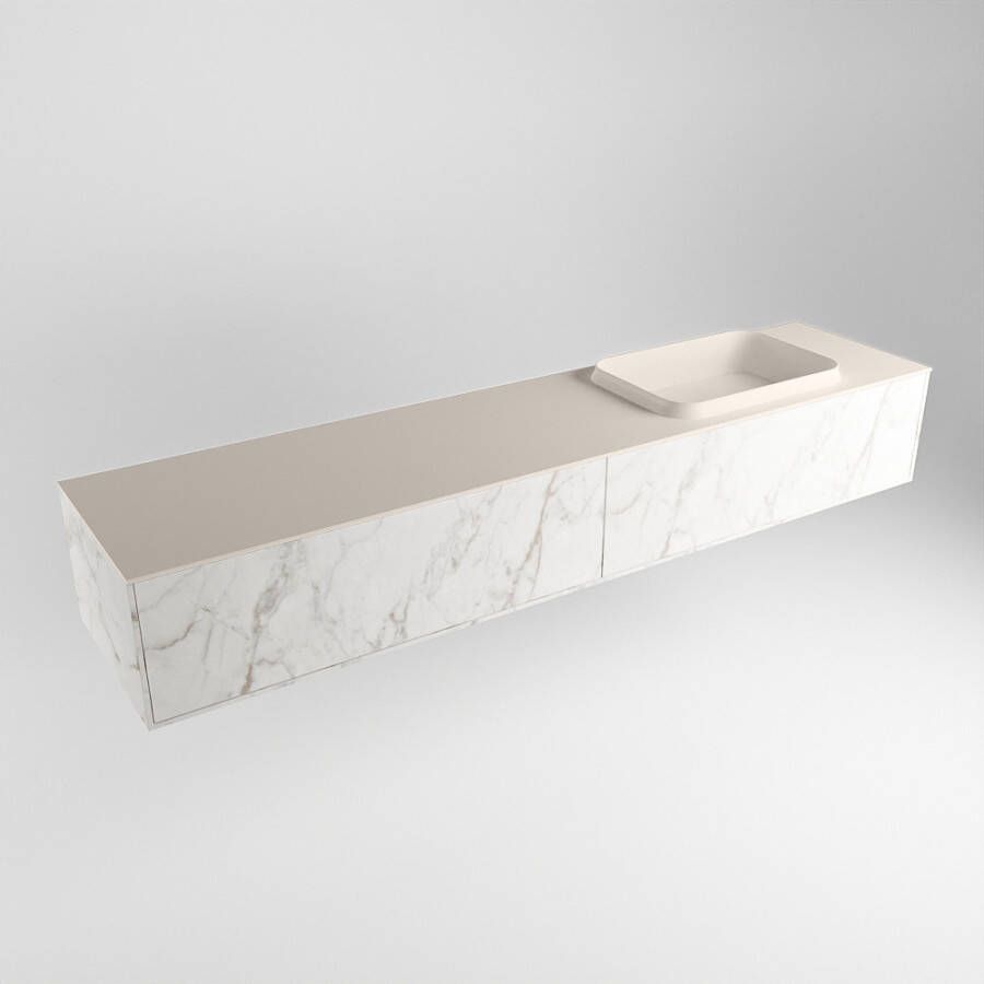 Mondiaz ERIN 200cm badmeubelset onderkast kleur carrara met 2 lades Wastafel RIDGE rechts 1 kraangat kleur Linen ERIN12991 - Foto 2