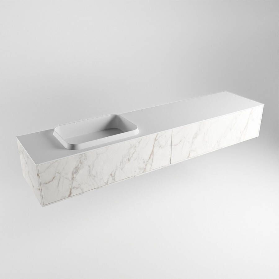 Mondiaz Erin badmeubel 200cm Cararra Ridge wastafel Talc Links met 1 kraangat