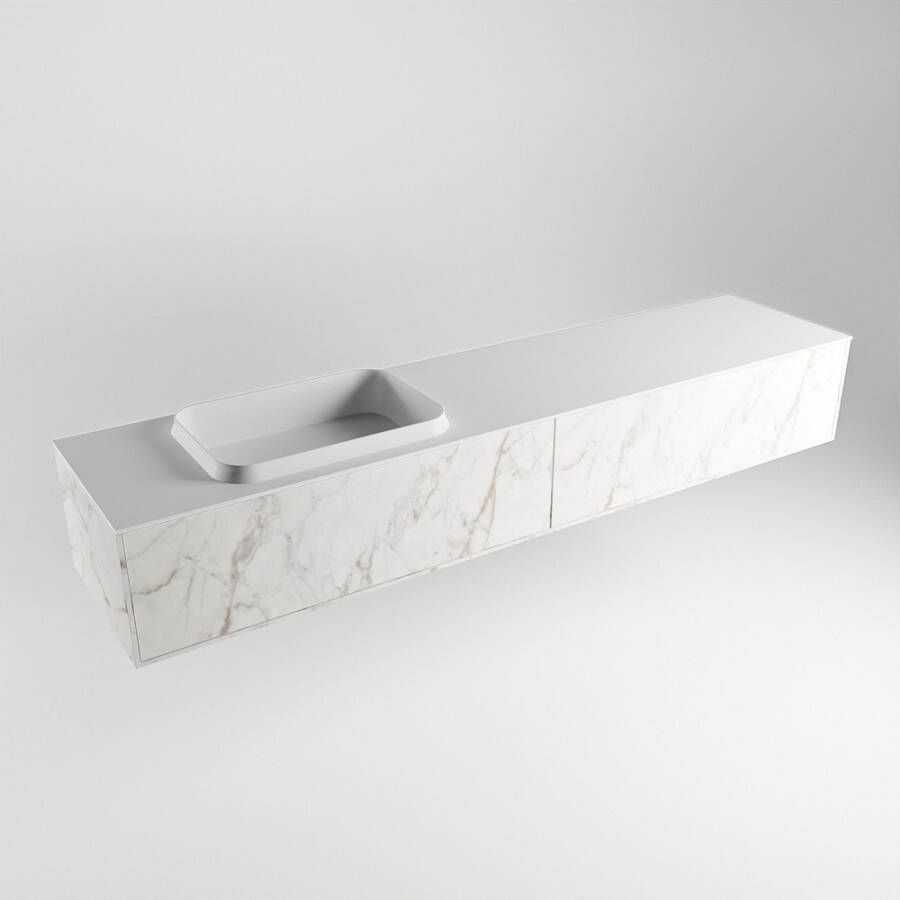 Mondiaz Erin badmeubel 200cm Cararra Ridge wastafel Talc Links zonder kraangat