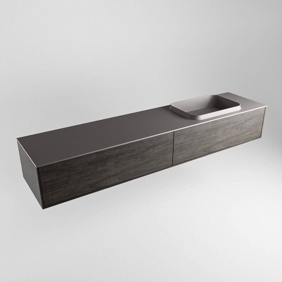 Mondiaz Erin badmeubel 200cm Dark Brown Ridge wastafel Dark Grey Rechts met 1 kraangat