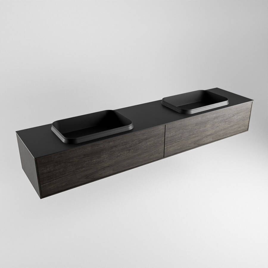 Mondiaz Erin badmeubel 200cm Dark Brown Ridge wastafel Urban Dubbel zonder kraangat