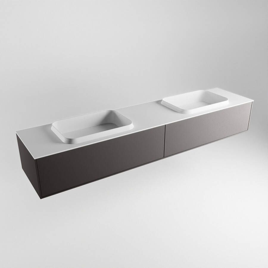 Mondiaz Erin badmeubel 200cm Dark Grey Ridge wastafel Talc Dubbel met 2 kraangaten