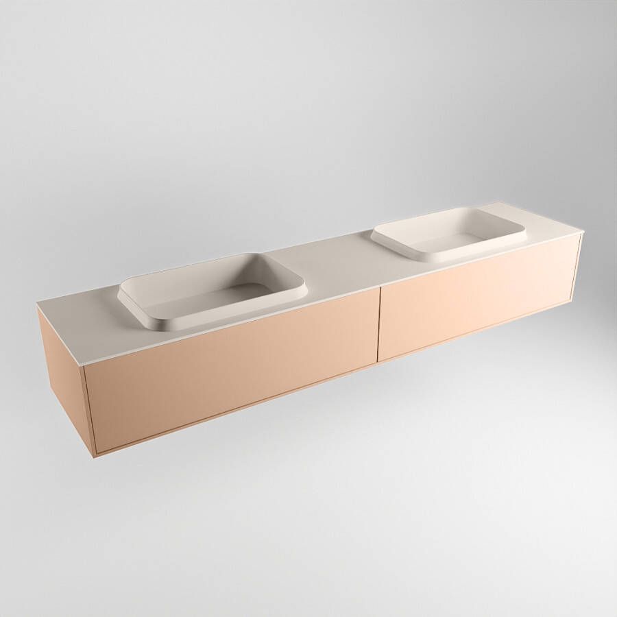 Mondiaz ERIN 200cm badmeubelset onderkast kleur Rosee met 2 lades Wastafel RIDGE dubbel 2 kraangaten kleur Linen ERIN12754 - Foto 2