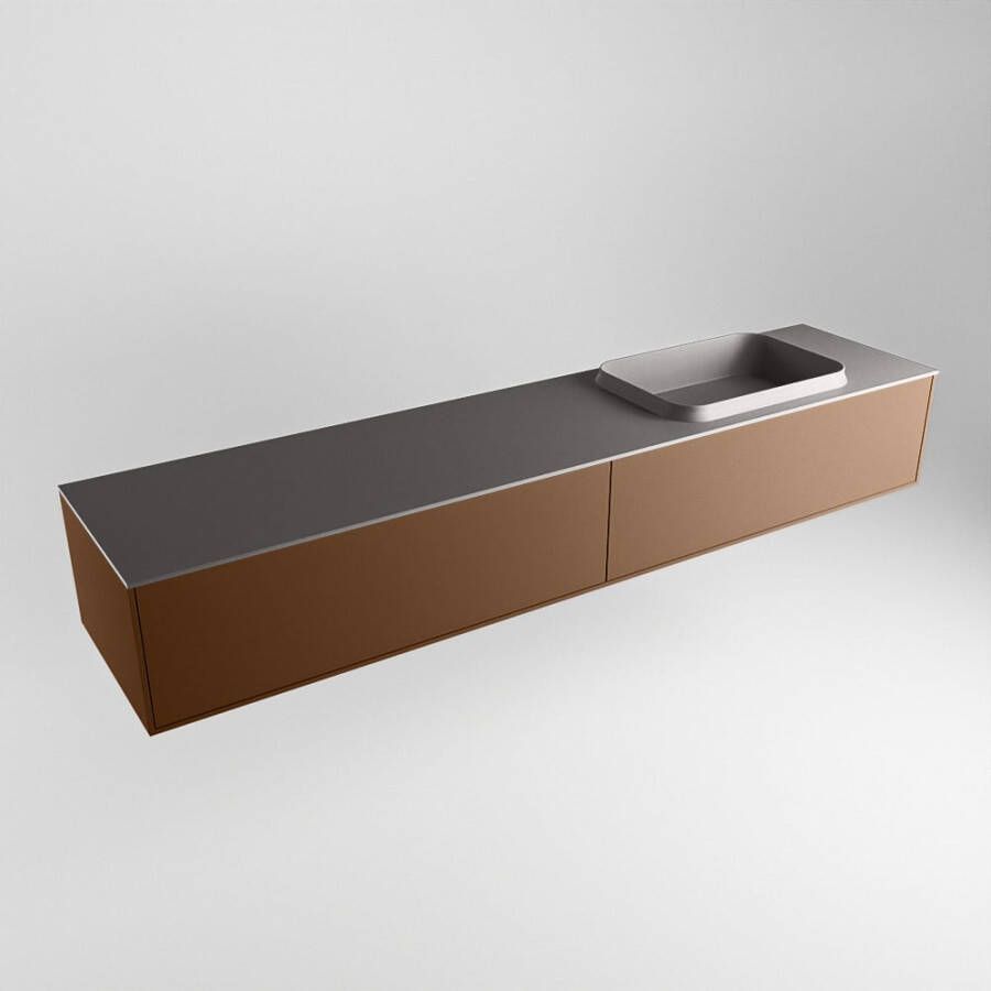 Mondiaz ERIN 200cm badmeubelset onderkast kleur Rust met 2 lades Wastafel RIDGE rechts 1 kraangat kleur Dark grey ERIN11835