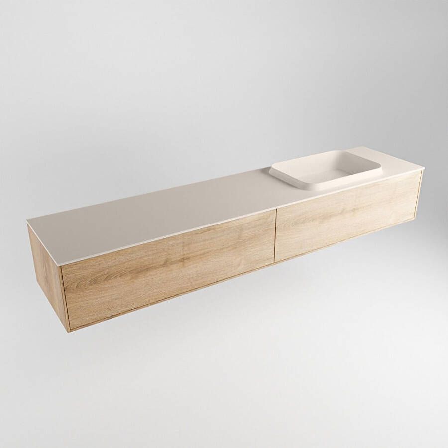 Mondiaz ERIN 200cm badmeubelset onderkast kleur Washed oak met 2 lades Wastafel RIDGE rechts zonder kraangaten kleur Linen ERIN12954 - Foto 2