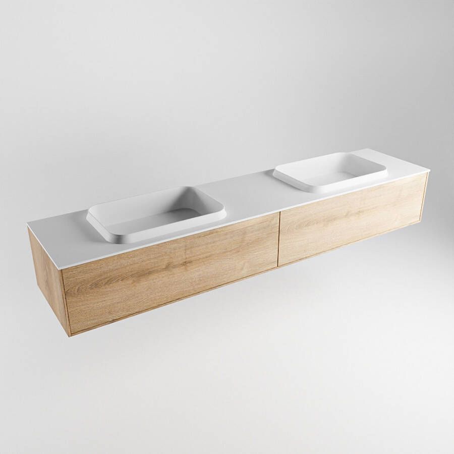 Mondiaz Erin badmeubel 200cm Washed Oak Ridge wastafel Talc Dubbel zonder kraangat